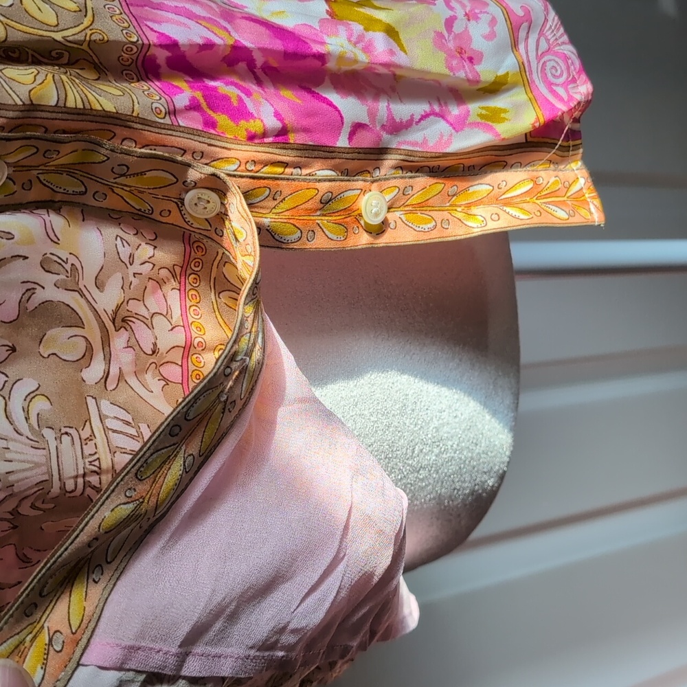 Elie Tahari Pink and Gold Patchwork Blouse - Picture 4 of 12